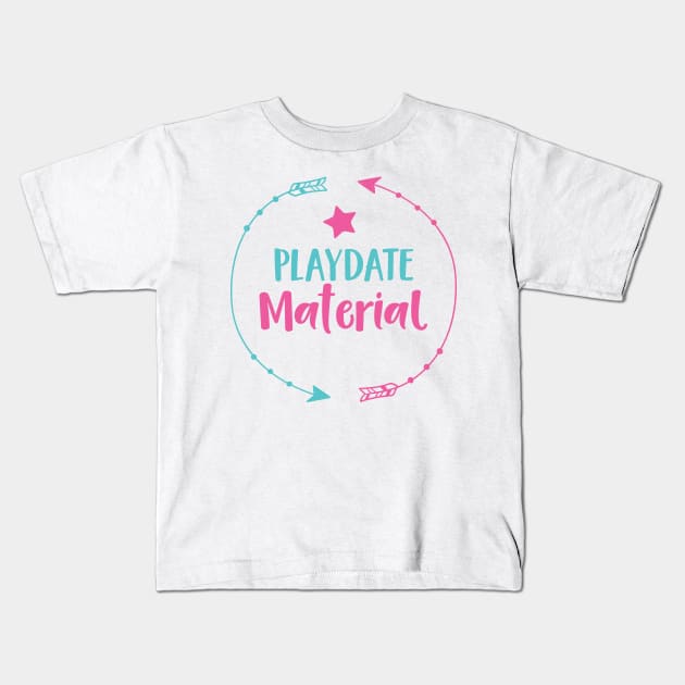 Playdate Material, Arrow, Stars - Blue Pink Kids T-Shirt by Jelena Dunčević